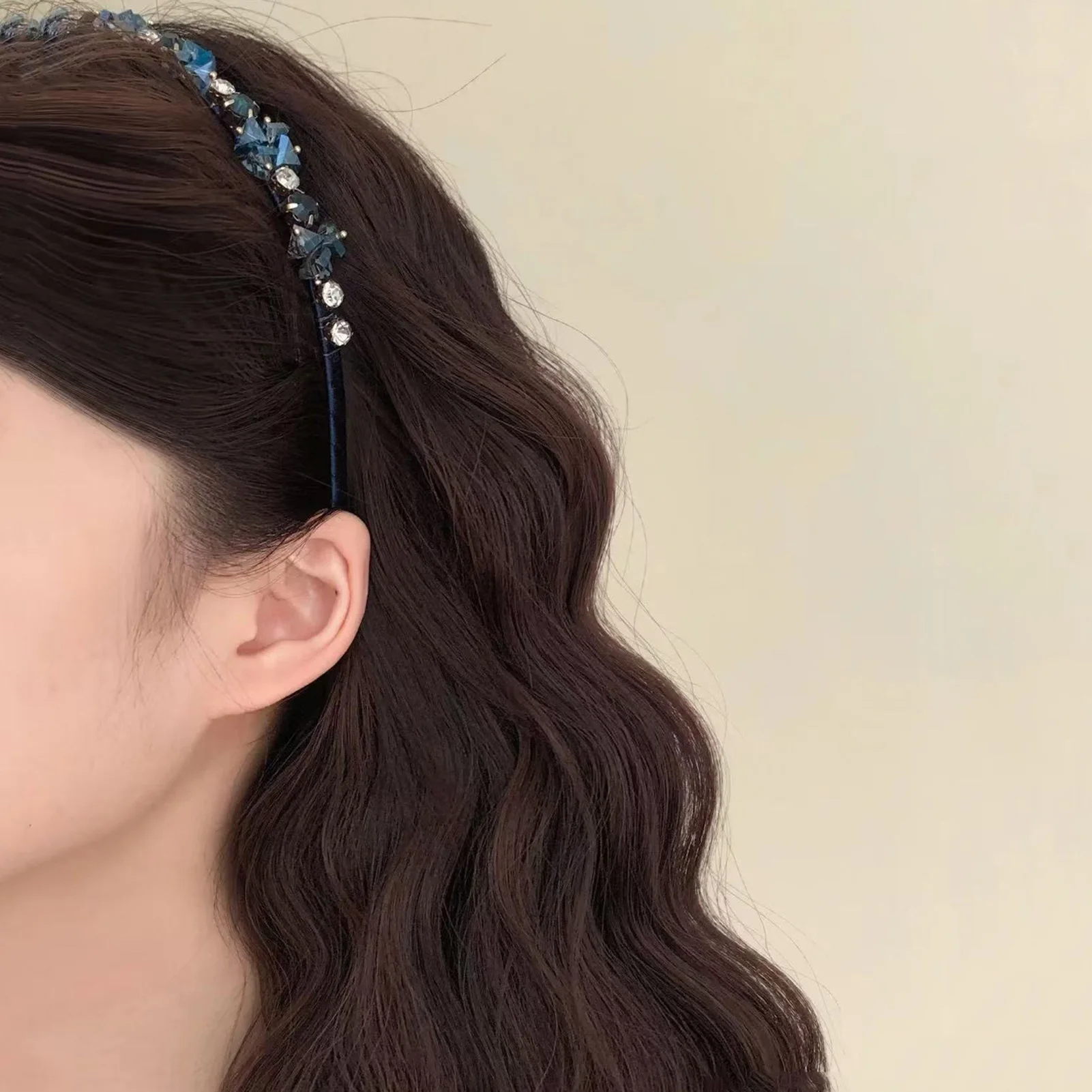 Narrow-edge Hair Hoop Blue Crystal Hairband Wedding Hair Ornament Bridal Party Tiaras Girls Daily Wear Refined Jewelry Accessory
