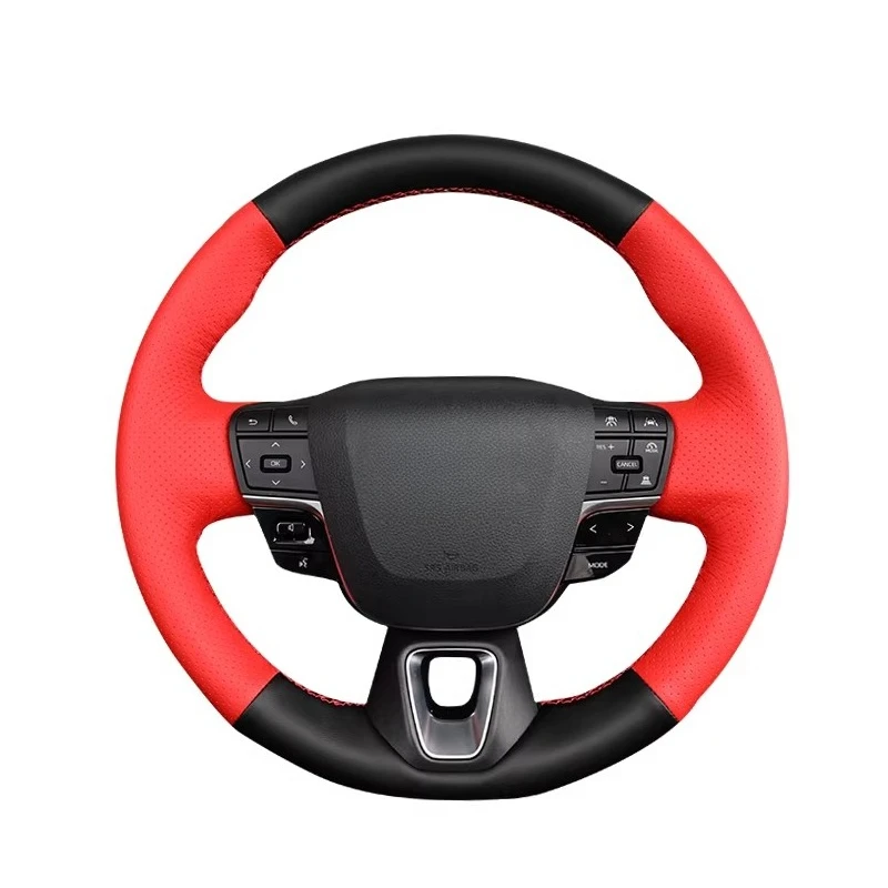 For Toyota Alphard Crown Camry 2024 2025 hand stitched black red genuine leather car steering wheel cover