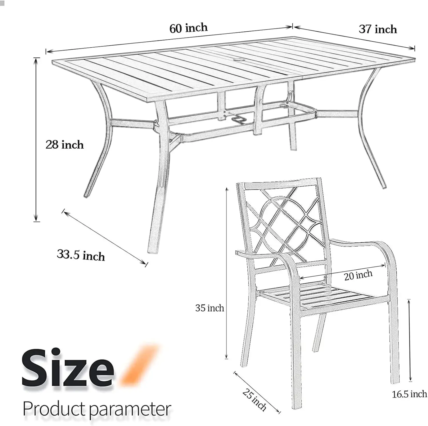 Sillas de comedor apilables para exteriores, asientos de hierro forjado con reposabrazos para jardín, Patio trasero y balcón, 300 libras