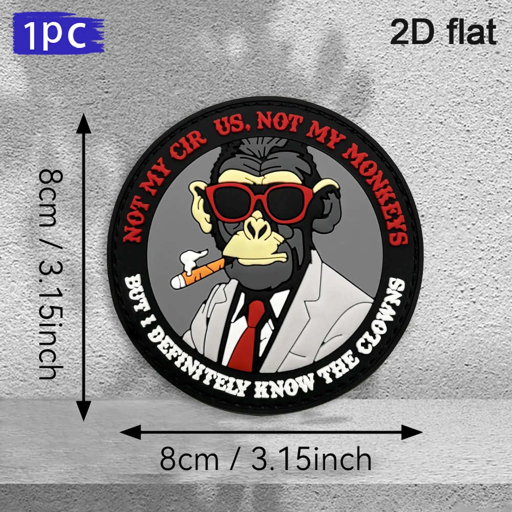 Specifications Available: 1Pc/2Pcs/3Pcs. Trendy Cigar Gorilla Round Pvc Arm Patch with Hook and Loop Fastener, Featuring a 3D Embossed Edge, Durable and Reusable for Sticking and Removing. Suitable for Tactical Gear, Workwear, Motorcycle Bags, Camping Backpacks, Baseball Caps, Functional Vests, Student Backpacks, and Decoration