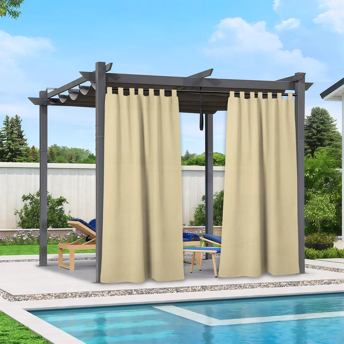 2 Panels Light Filtering Outdoor Backyard Decor Tab Top Curtains for Patio, Privacy Protection Curtains for Proch, Pergola