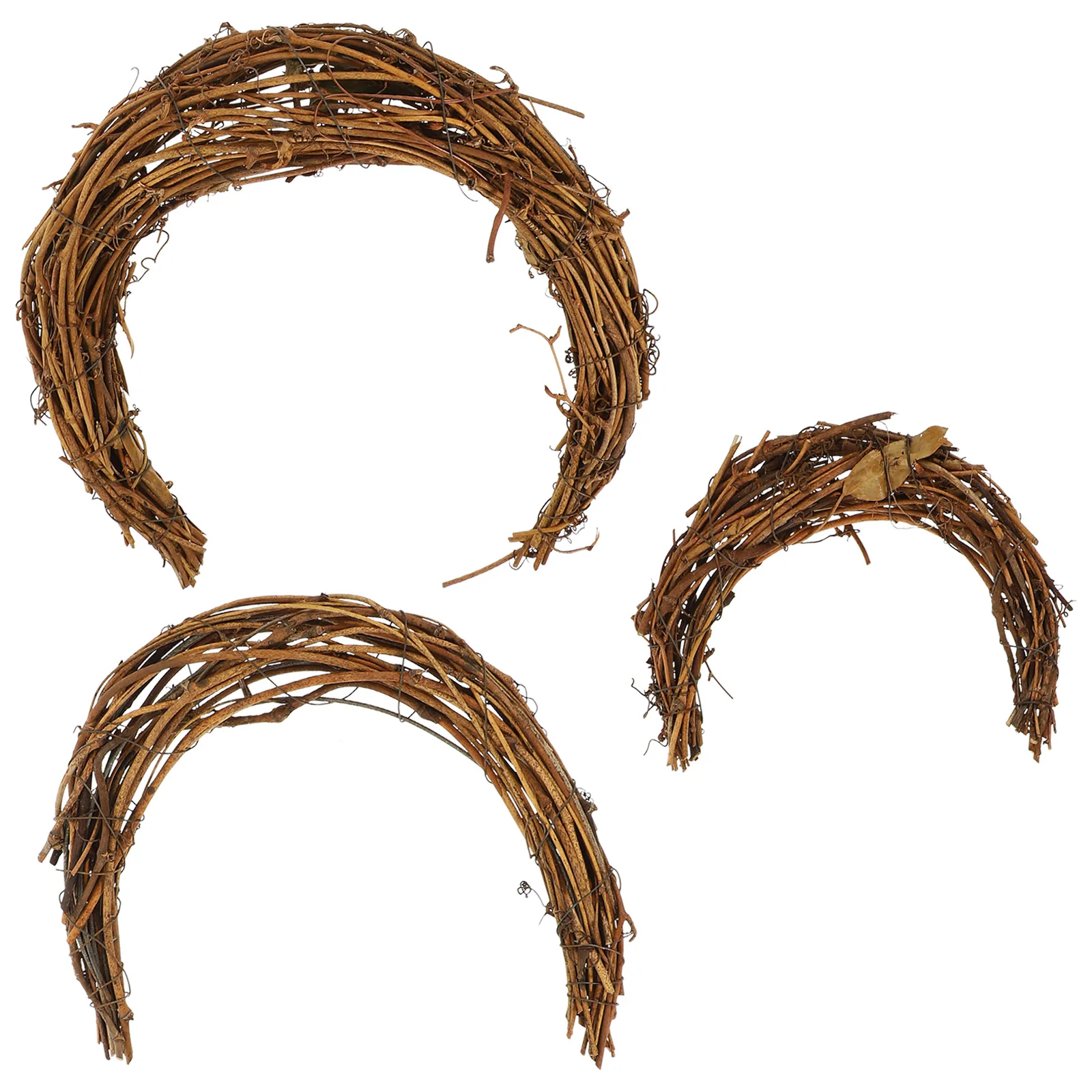 

3pcs Moon Shaped Wreath Rattan DIY Vine Ring 15cm 20cm 25cm Garland Decor Christmas Home Floral Arrangement Hoops