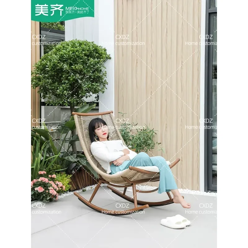 Rocking Chair Reclining Chair Adult Garden Balcony Home Leisure Rattan Outdoor Patio Lazy Rocking Chair
