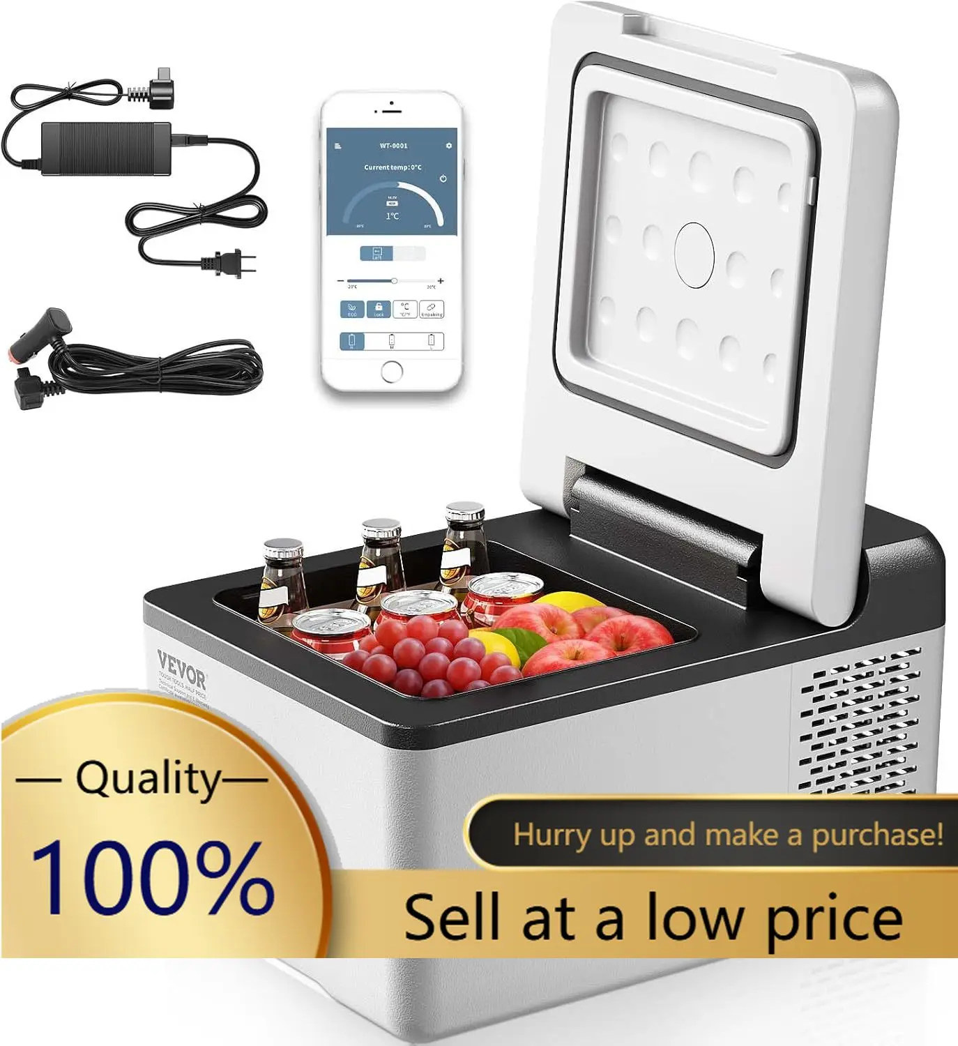 12V Car Refrigerator 10 QT, Portable Mini Freezer with APP Control, -4℉ to 68℉, 12/24V DC & 110-220V AC Compressor Cooler for Tr