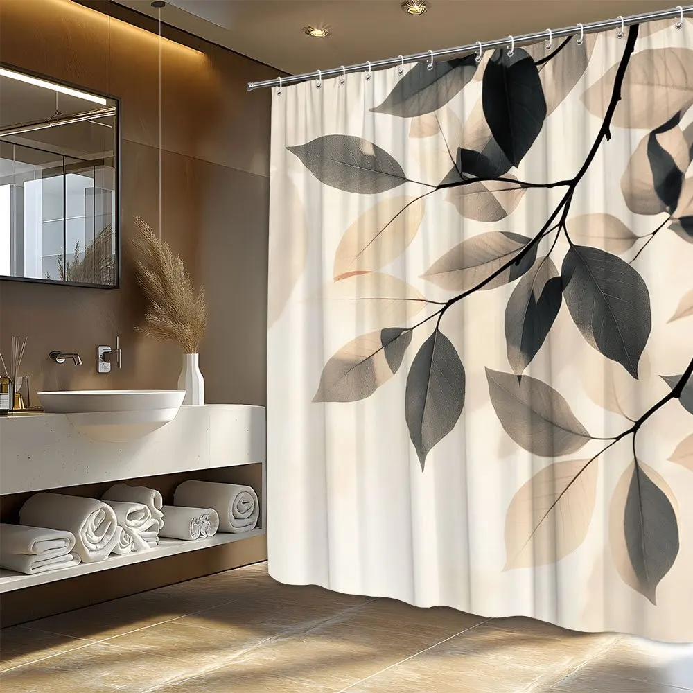 

1 шт., занавеска для душа с минималистичным узором в виде листьев, полиэфирная ткань, можно стирать в машине, подходит для украшения спальни и гостиной