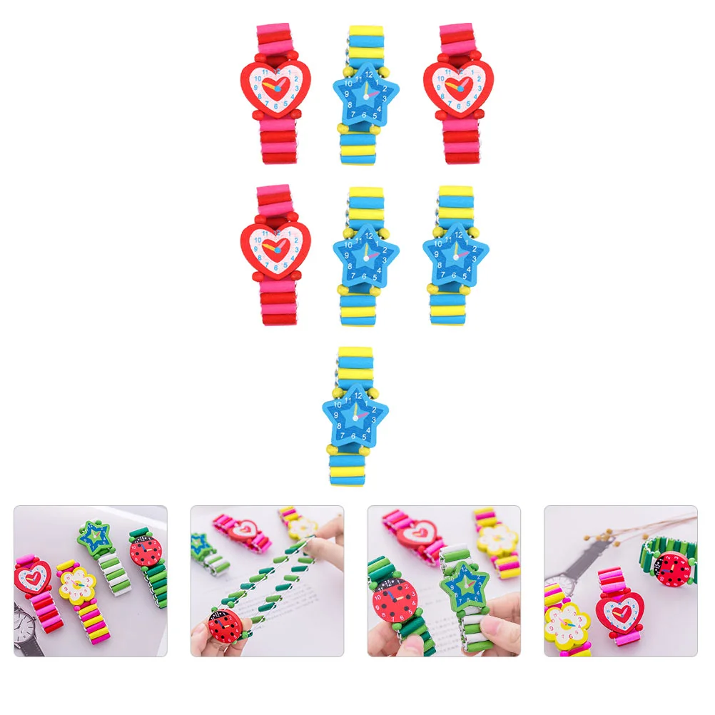 7 Pcs Wooden Watch Toys Fake Playthings Educational Bracelet Kid Child Childrens