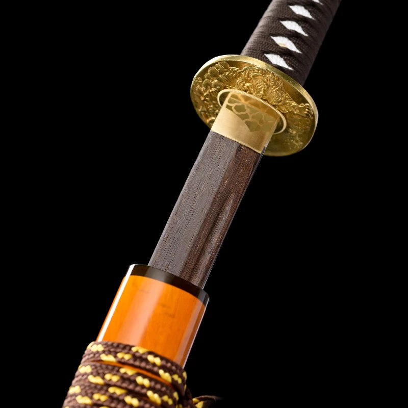 Japanese Katana T10 Wood Blade Real Handmade Full Tang Ready for Battle 41 Inch Gold Snake Samurai Swords