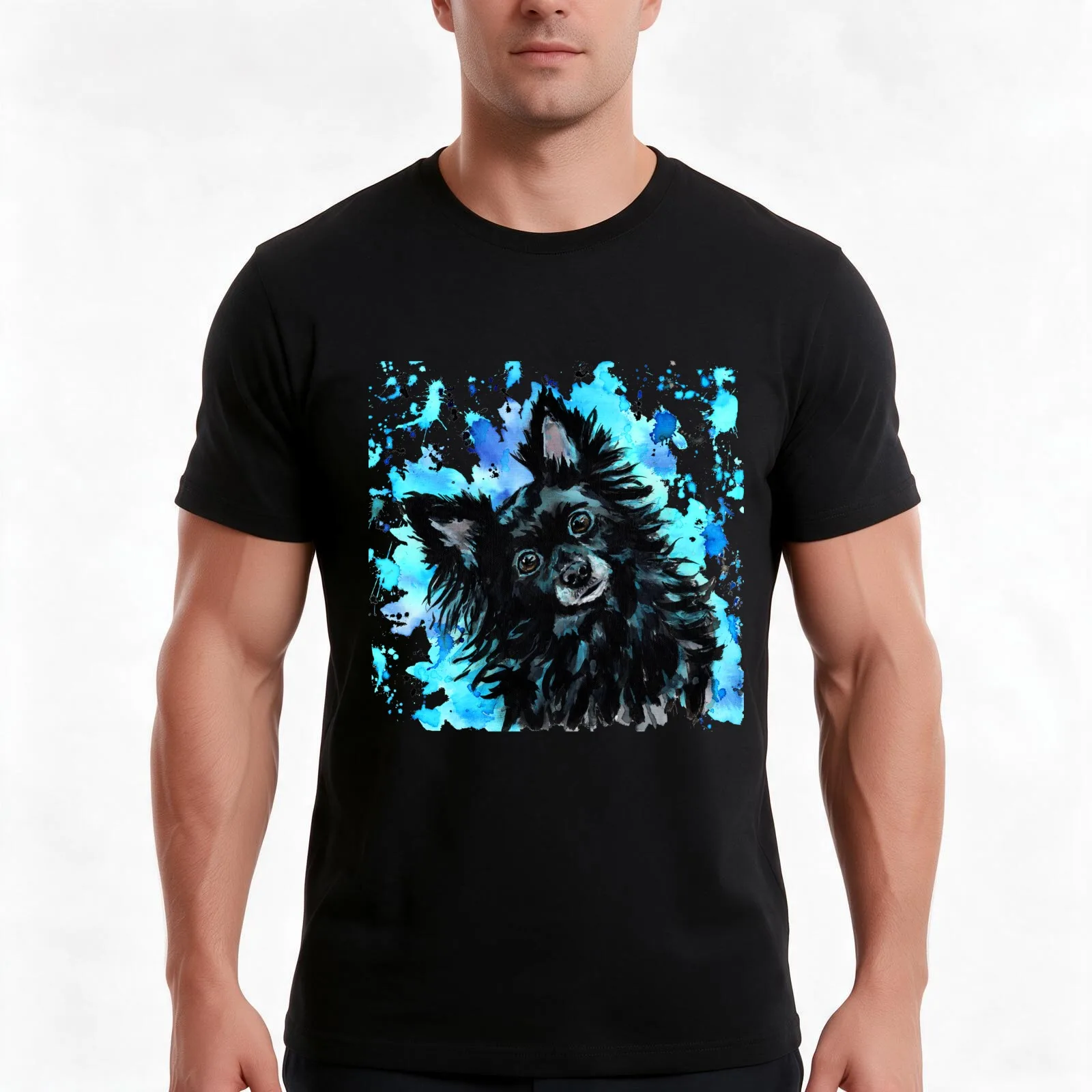 Watercolour Pomeranian x Chihuahua T-Shirt Summer Casual Cotton Tee Oversized Streetwear Tops Vintage Graphic Print