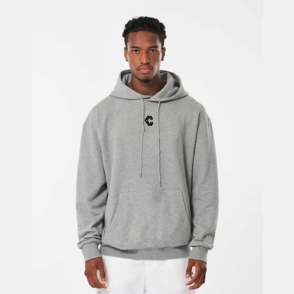 CRONOS Minimal Back Script Graphic Oversized Hoodie For Men Loose‑fit Bodybuilding Training Daily Pullover Hooded Sweatshirt