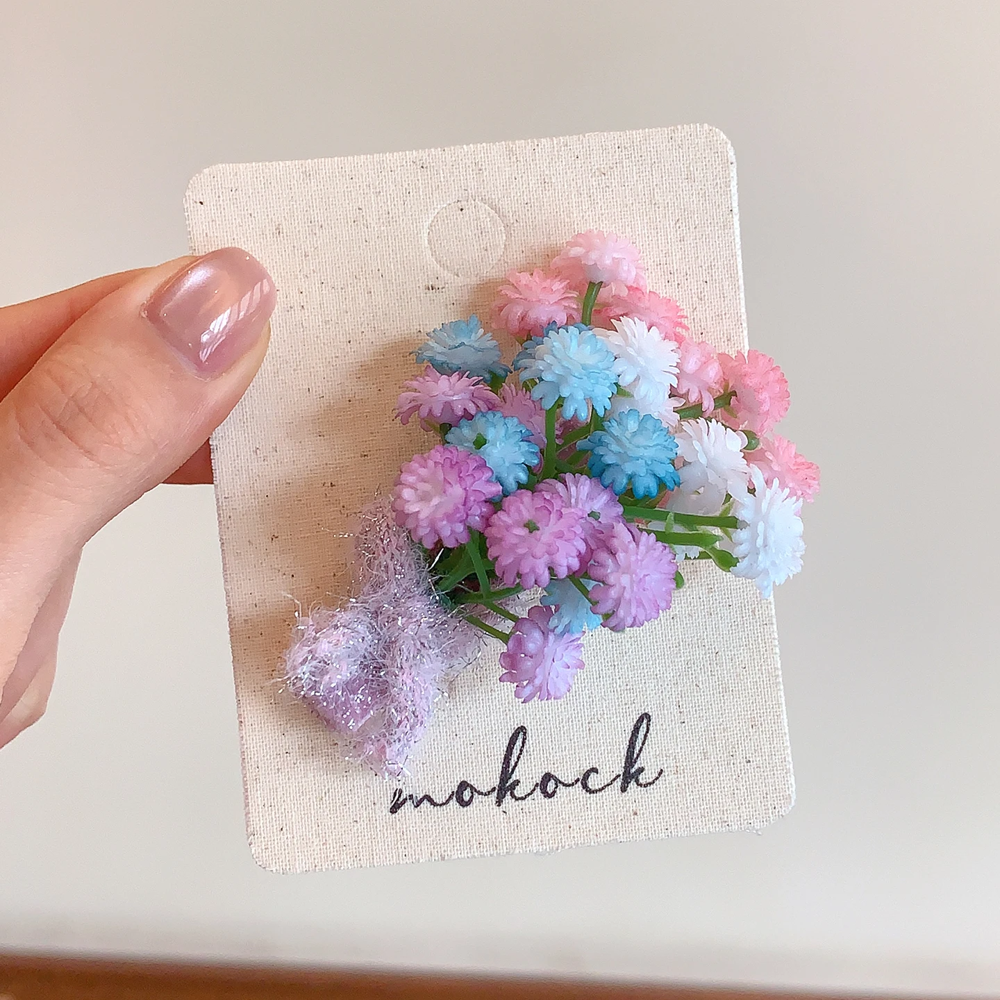Künstliche Gypsophila-Blume Entenschnabel-Haarspange Glitzer-Netzschleife Makronenfarben Waldstil Mädchen-Seitenpony-Haarspange Kinder Flora – Detail 5