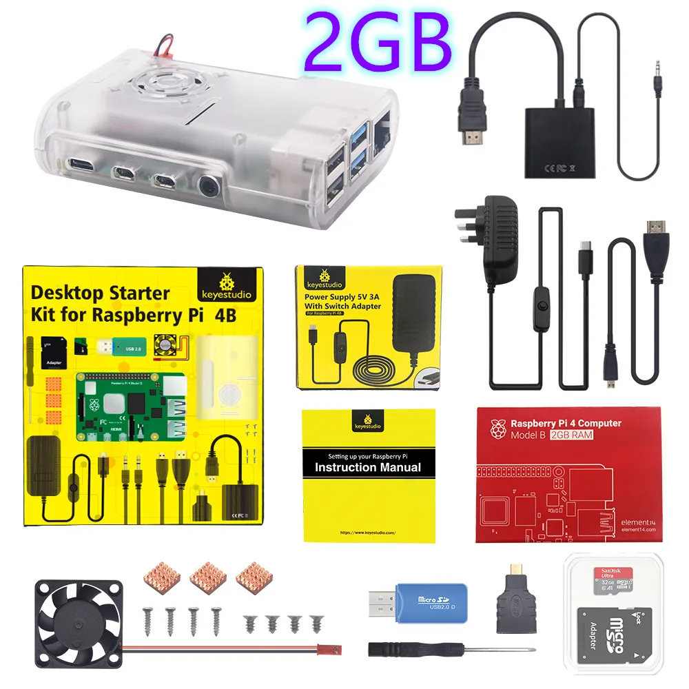 

Original Raspberry Pi 4B Kit + ABS Case + 32GB SD Card+ UK Plug Power Adapter + Fan+ Heat Sink for Raspberry Pi 4