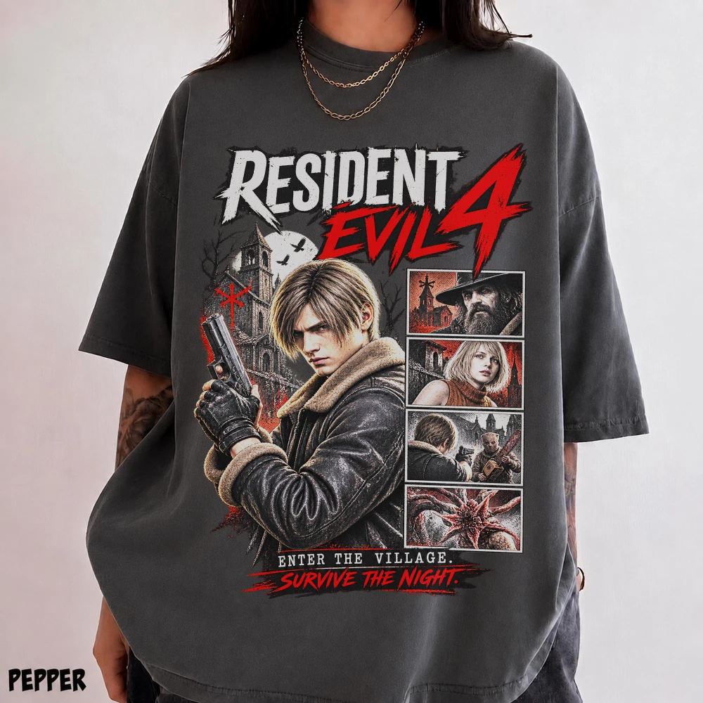 Resident Evil 4 T-shirt, Leon Kennedy T-shirt, Horror Game Merchandise, Ashley Graham T-shirt, Streetwear Printed T-shirt