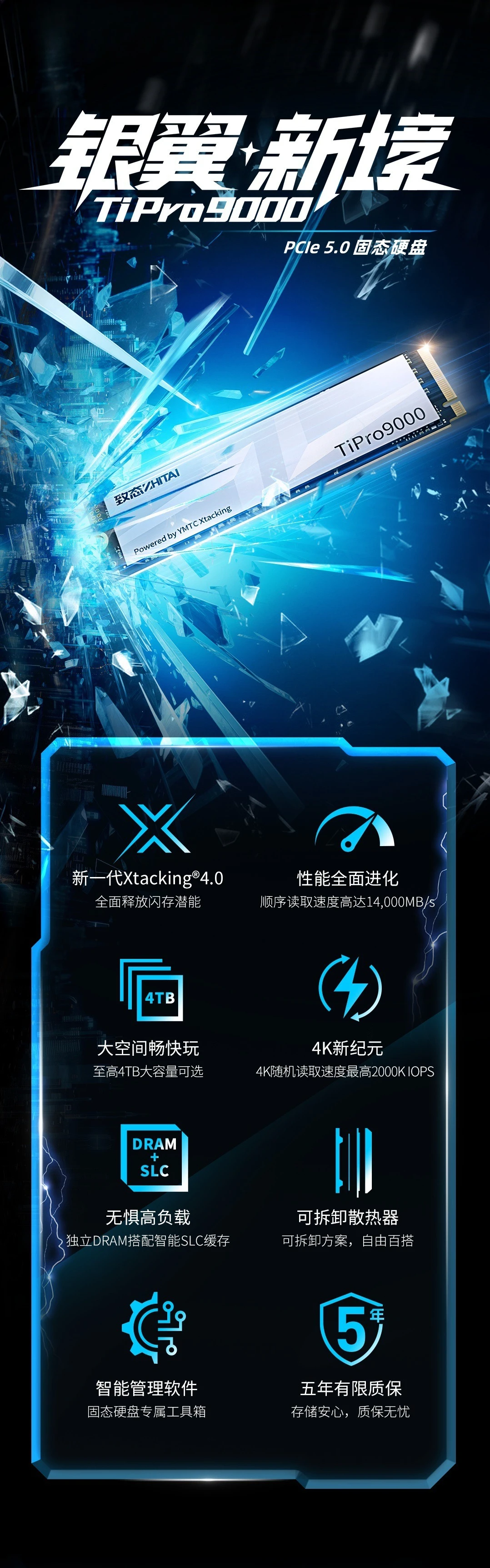 Changjiang Stockage 1T\ 2T\ 4T NVMe TiPro9000 Disque SSD PCIE5.0