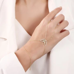 XSBODY Exquisite Butterfly Finger Bangle Chain Women Wedding Jewelry Fashion Designer Rhinestone Hand Harness Bracelet Bridal