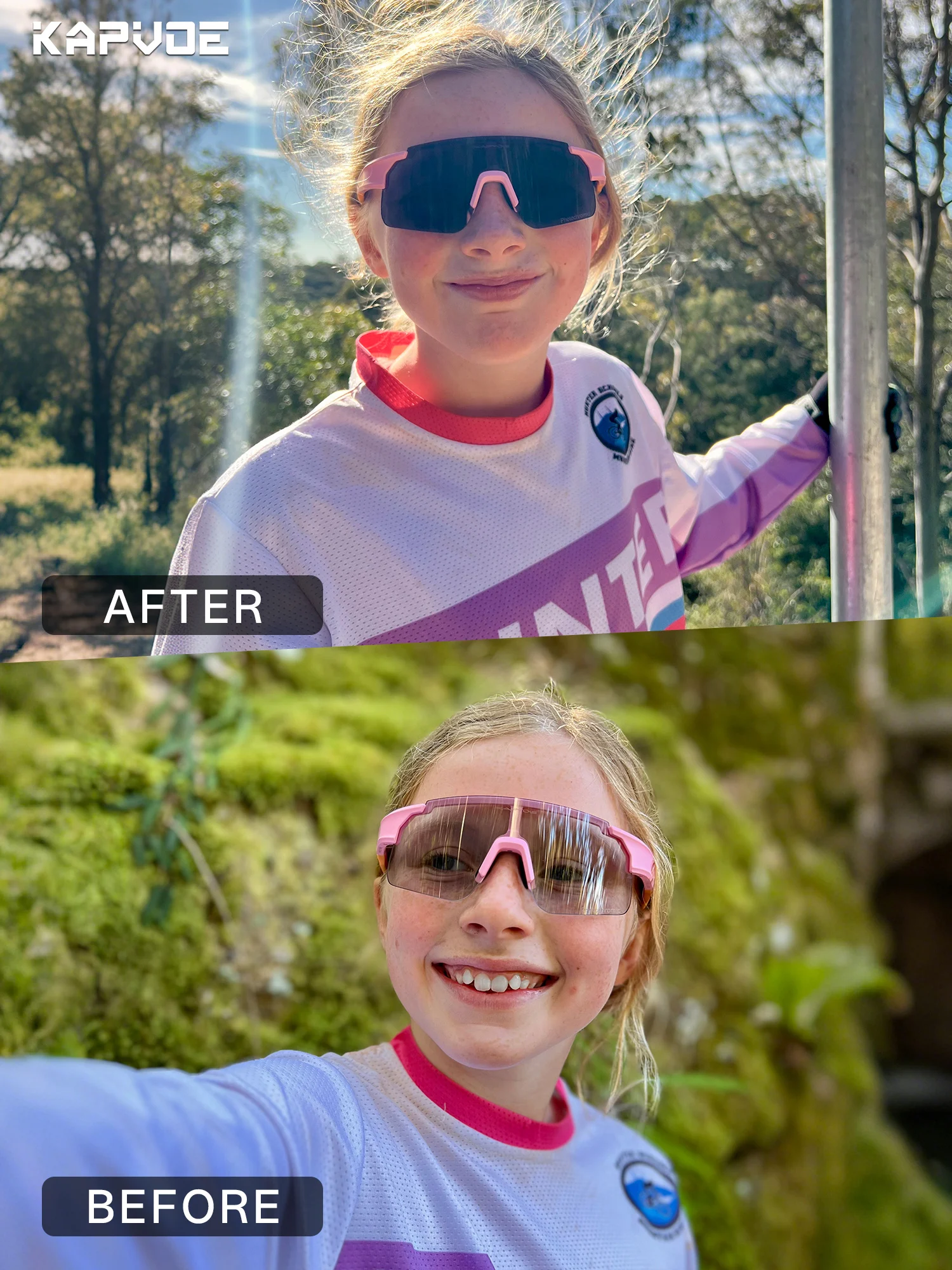 

Kapvoe Kids Photochromic Sunglasses Child Sports Glasses Cycling UV400 Boys Bike Skating for Girls Outdoor Bicycle Protectionon