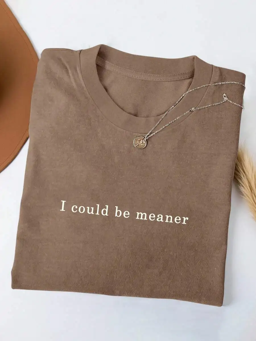 

Women Loose Round Neck Short Sleeve Slogan Print T-Shirt