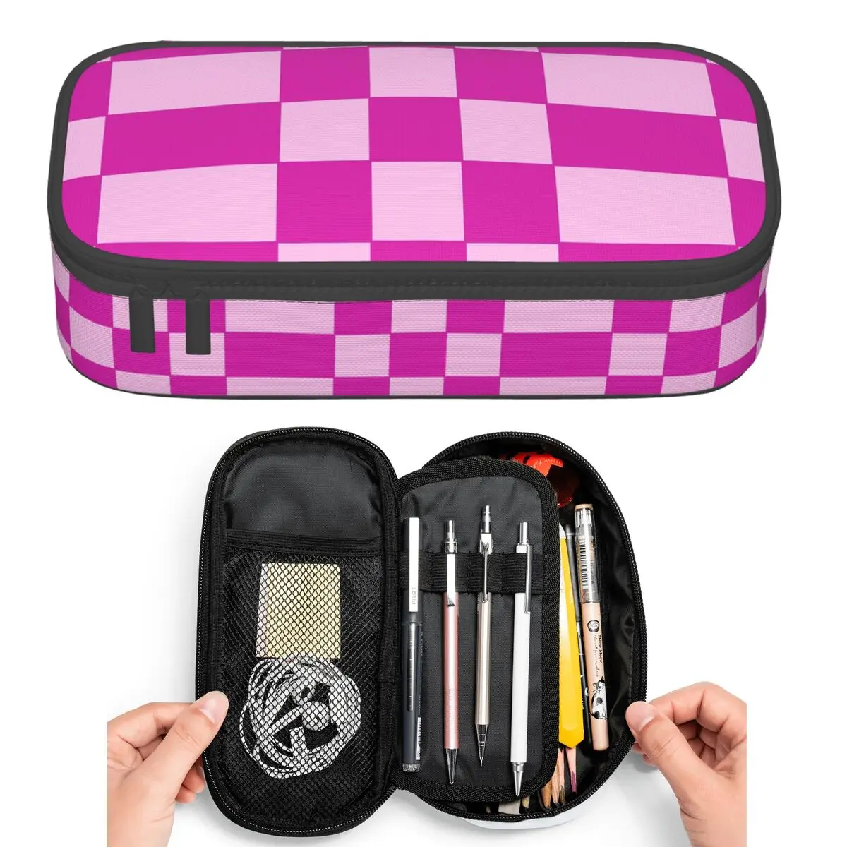 Pink Checkerboard Plaid Pattern Pencil Cases for Student Gifts Pen Box Pencil Bag Large Storage Pencil Pouch Pen Holder