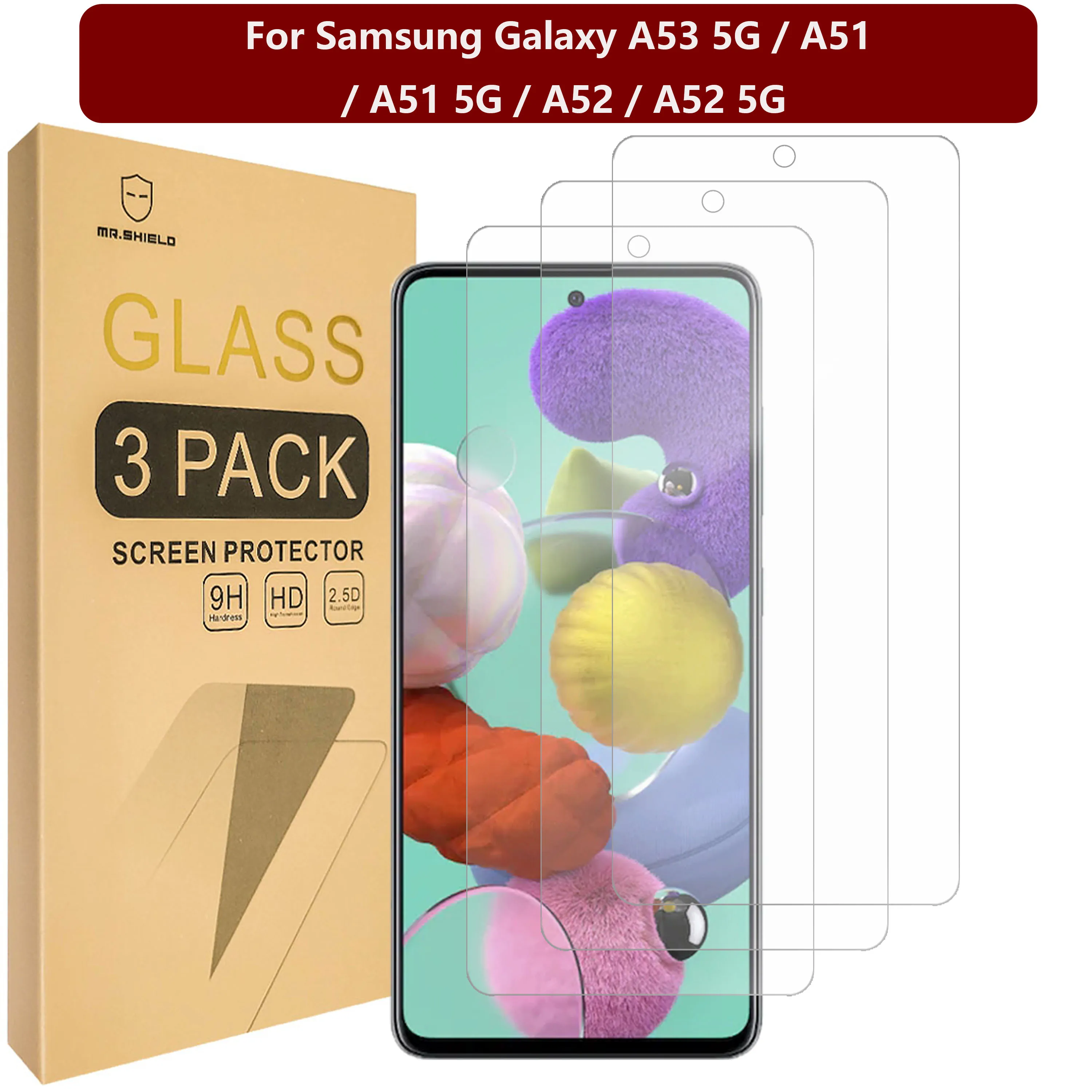 

Mr.Shield [в 3 упаковках], предназначен для Samsung Galaxy A53 5G / A51 / A51 5G / A52 / A52 5G [закаленное стекло]