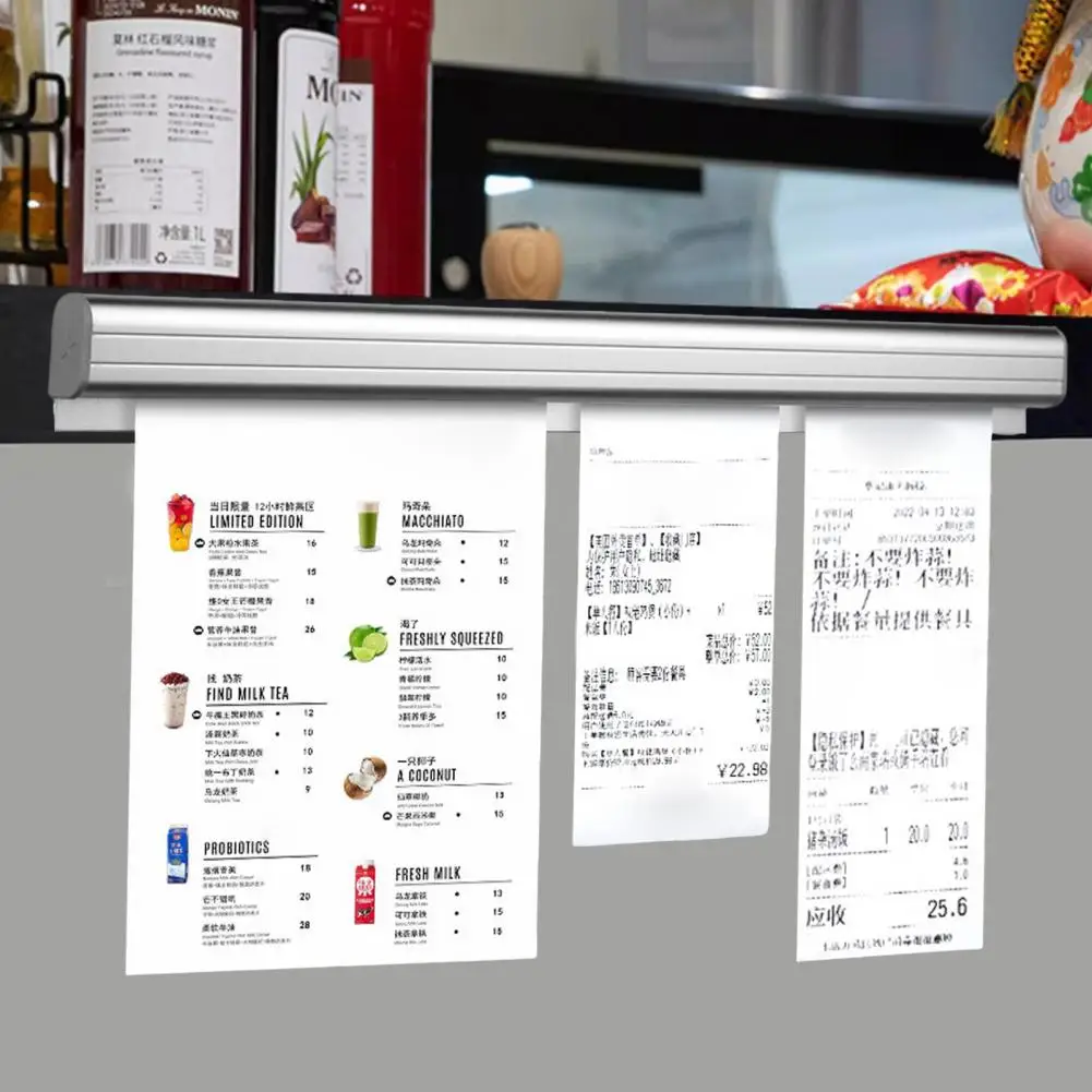Receipt Holder Restaurant Clip Aluminum Slide Check Rack with Pen Slot Receipt Bill Holder Restaurant Organizer Invoice Clip