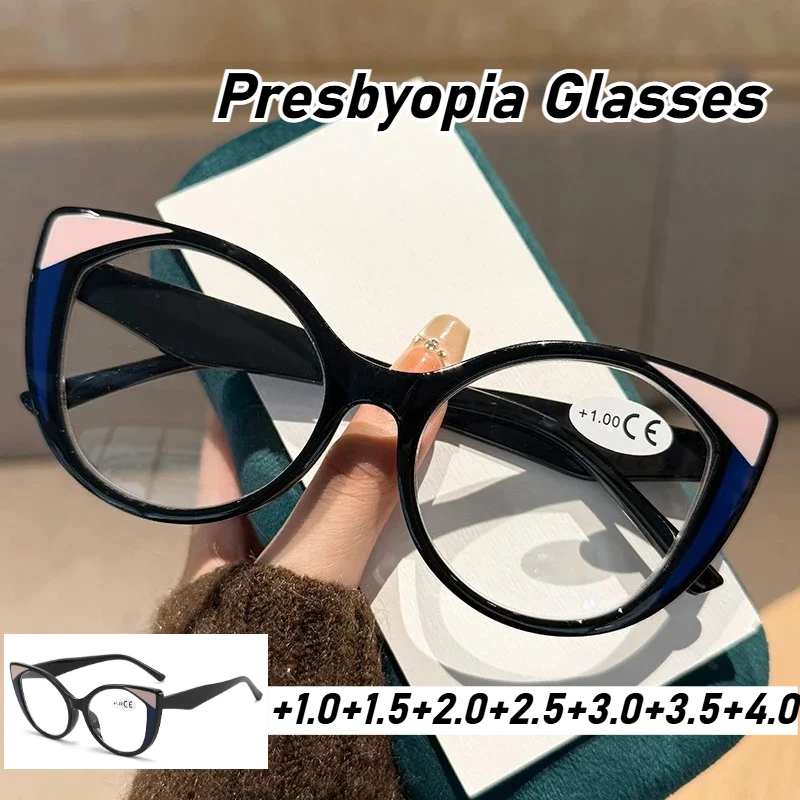 Moda masculina nova olho de gato óculos de leitura de armação completa elegante personalizado de alta definição anti-luz azul óculos para míopes