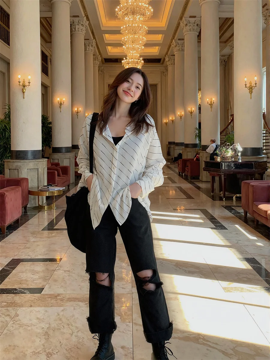 

Женские джинсы-багги с рваными элементами и бисером, длиной до середины икры, в сеульском стиле, для летнего отпуска и пляжного отдыха