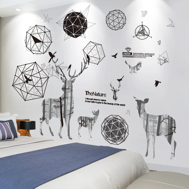 

Forest Deer Animal Wall Stickers DIY Geometric Patterns Wall Decals for Kids Bedroom Living Room Nursery Home Decoration