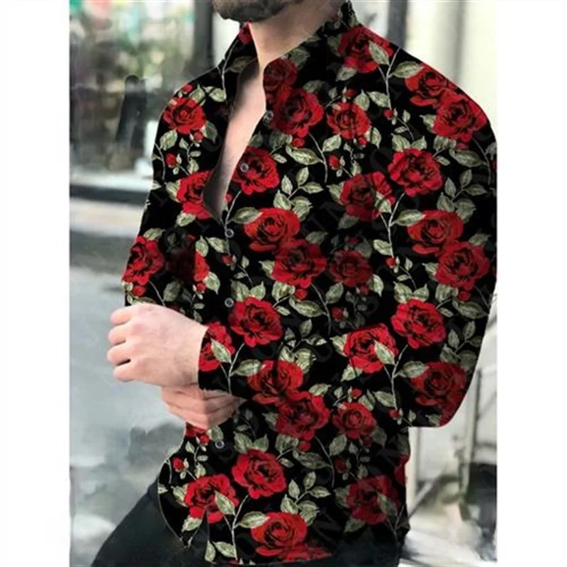 

Men's Casual Floral Long Sve irt Hawaiian Beach irts Slim Fit Print Youth Summer Thiened Fce Lined European Sle