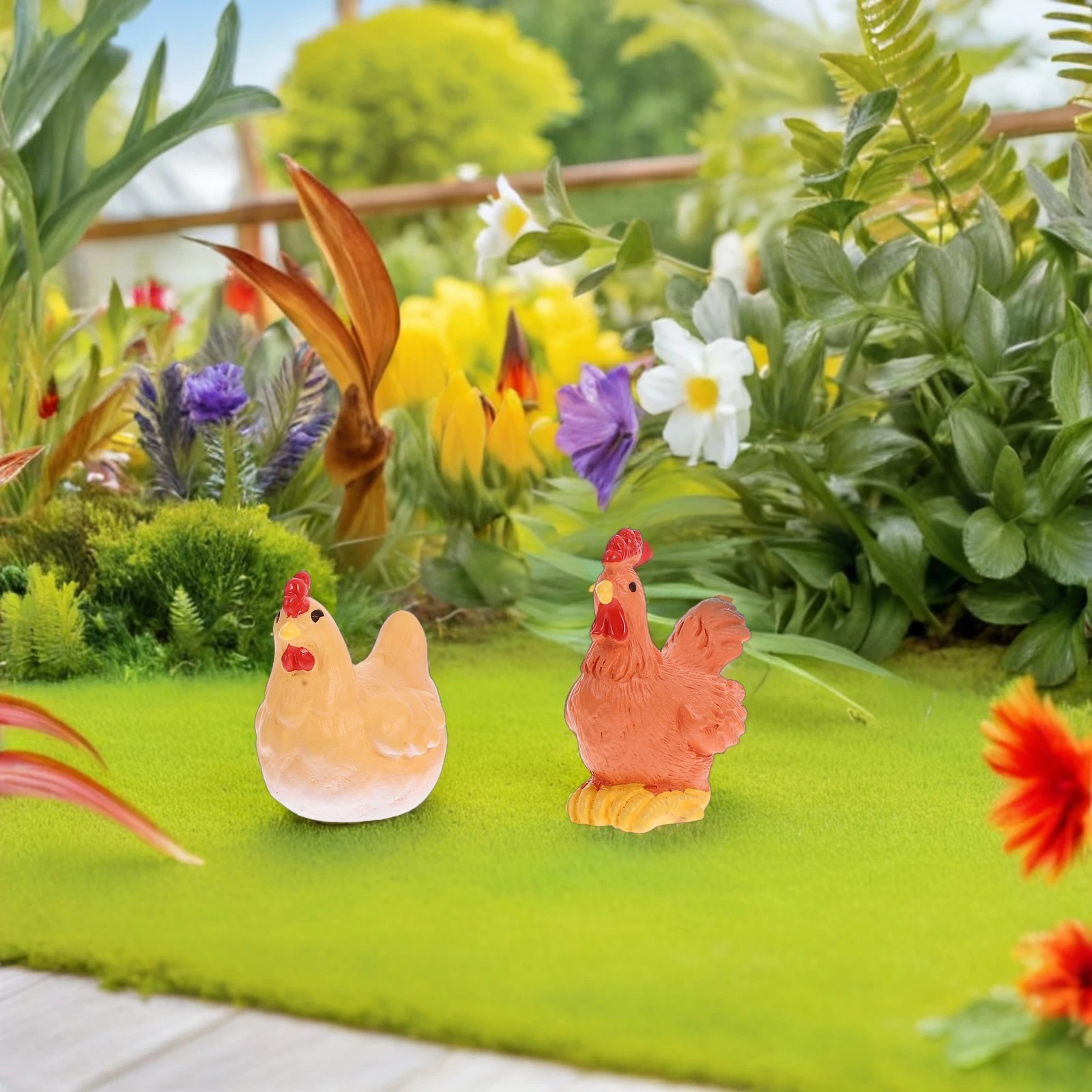 

Chicken Coop Decor Rooster and Hen Baubles Sculptures for Lawn Miniature Accessories Ornaments