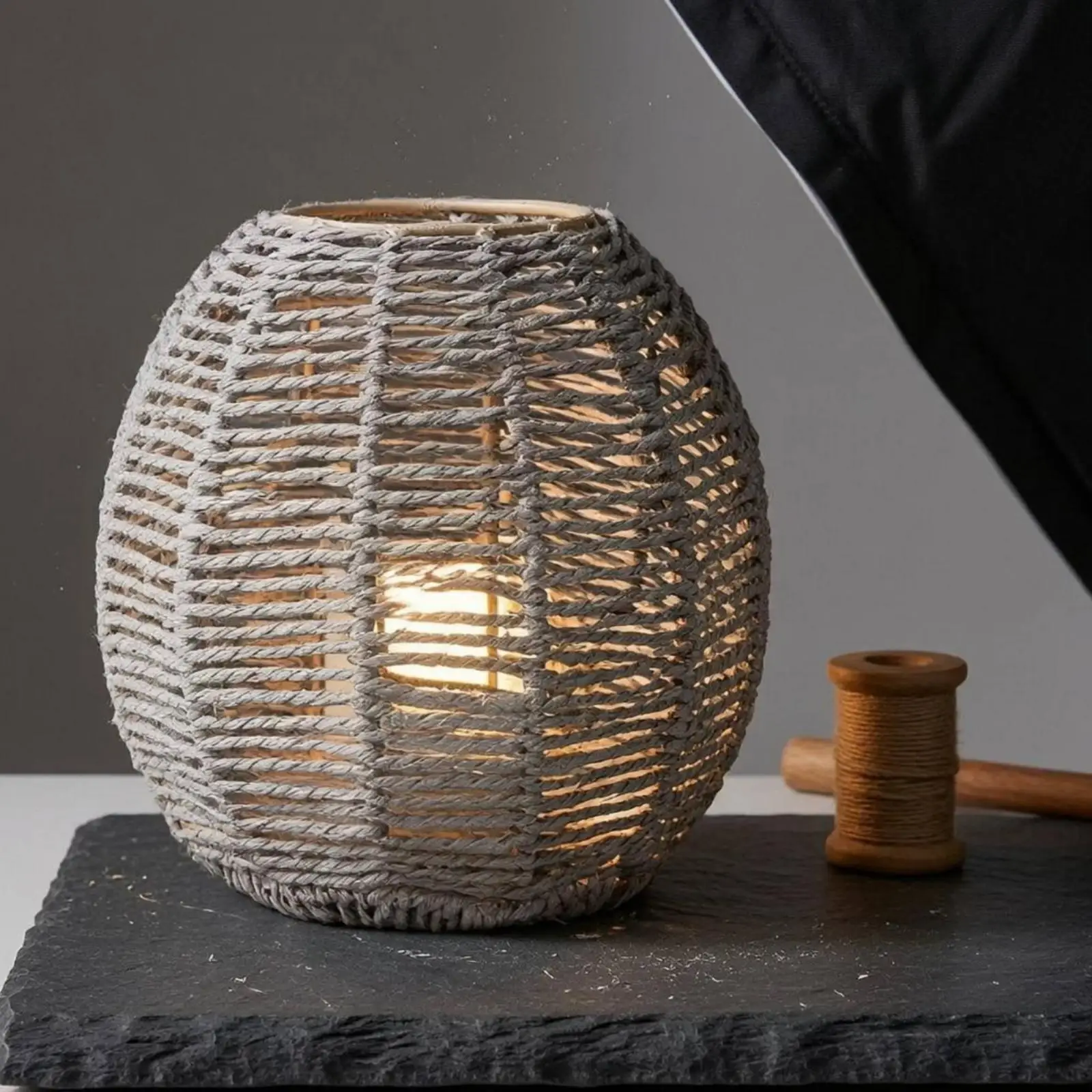 Woven Pendant Shade Artisanal Open-Top Lattice Shade Natural-Colored