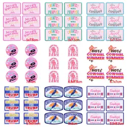 10PCS Wholesale Pink Cowgirl Embroidery Patch Iron On Patches For Clothing Cartoon Letters Embroidered Patches On Clothes Badges