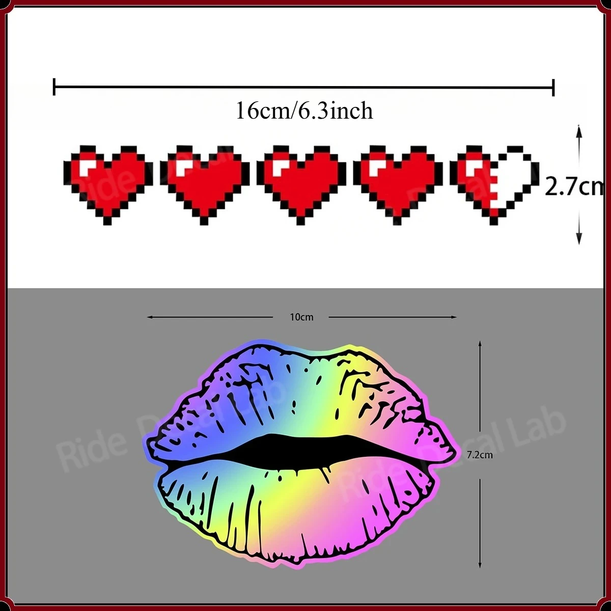 1Set Lips Pixel Heartbeat Vinyl Stickers Waterproof UV Resistant Creative Decals Universal For Motorcycle Laptop Window DIY Deco