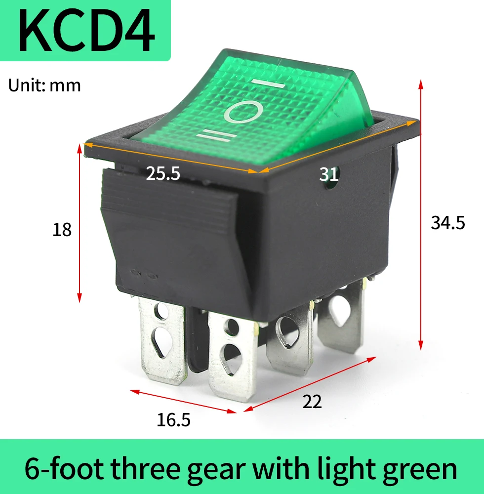 KCD4   16A250Vship type switch 6pin/4pin 2 gear/3gear with light button ship type rocker power supply31 * 25MM