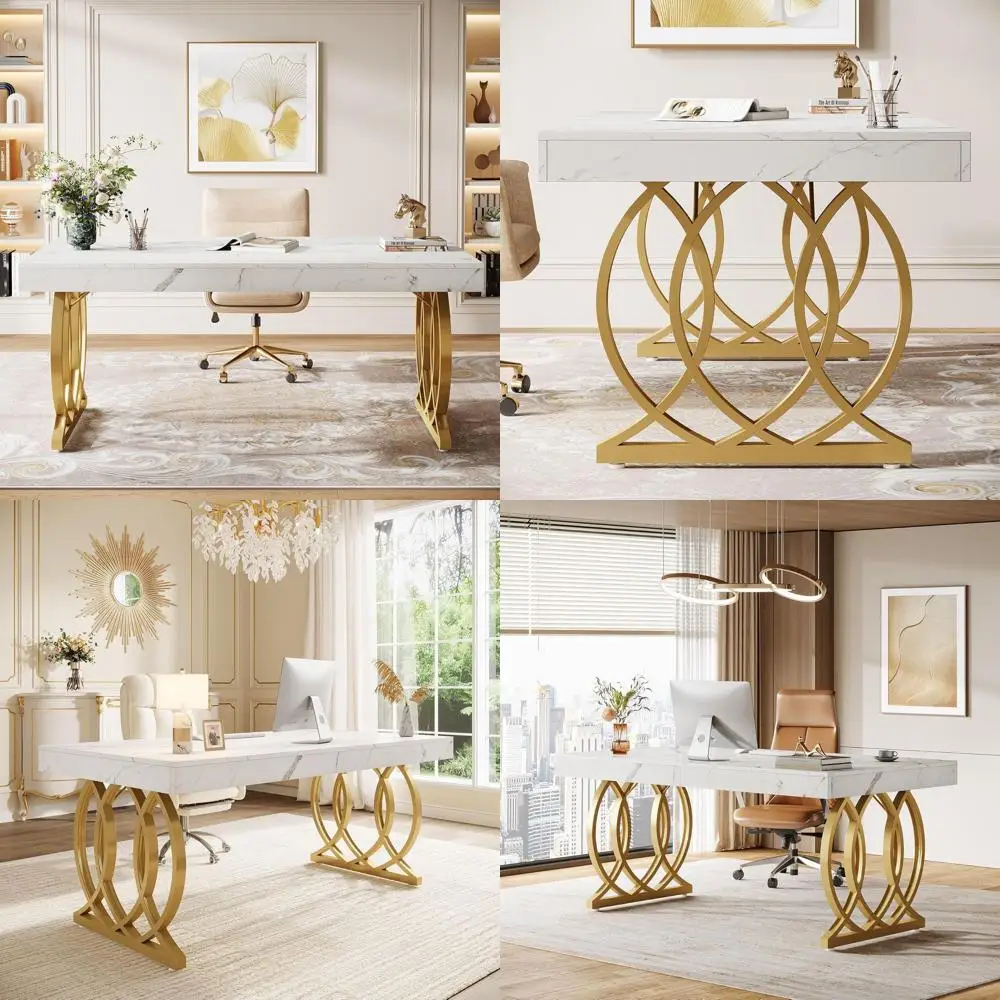 

Белый и золотой офисный стол 63x60 с элегантными ножками, подходит для дома или бизнеса, идеально подходит для небольших конференц-залов