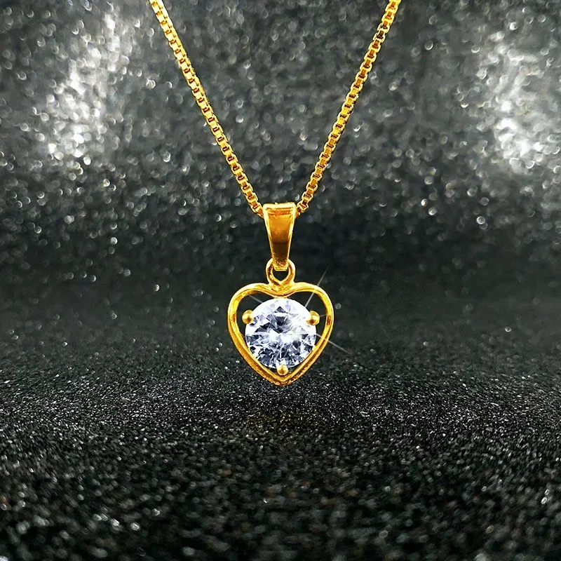 

9999 Real Gold 24K Color Treasure Series Love Pendant Necklace Zircon Gold Jewelry Gold Jewelry Love Set Chain