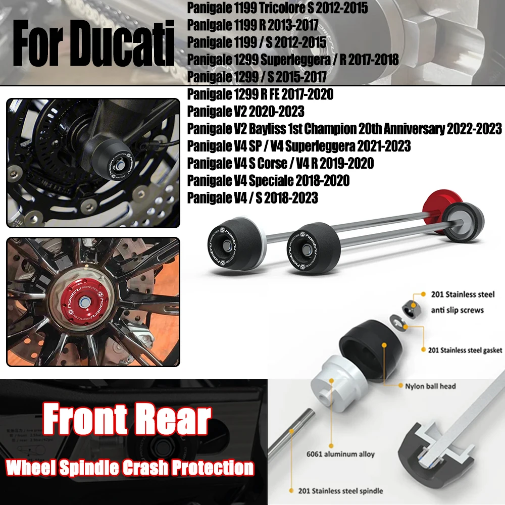 

For Ducati Panigale 1199 S R/1299 S R/ V2 / V4 V4S V4R/ 2012-2019 2020 2021 2022 2023 Front Rear wheel Spindle Crash Protection