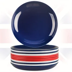 6PCS British Style Plastic Dining Plate Set Stackable And Non Fragile Circular Tableware 23cm Microwave Safe Dining Plate