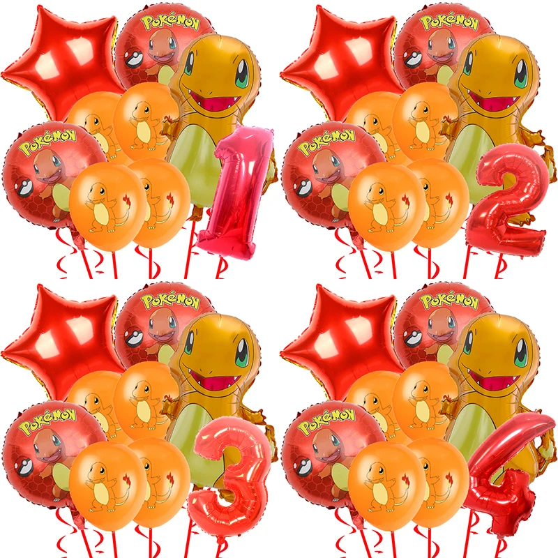 

Anime Pokemon Cartoon Birthday Party Decoration Foil Globlos Latex Mix Charmander Balloons Set Party Surprise Number Years Decor