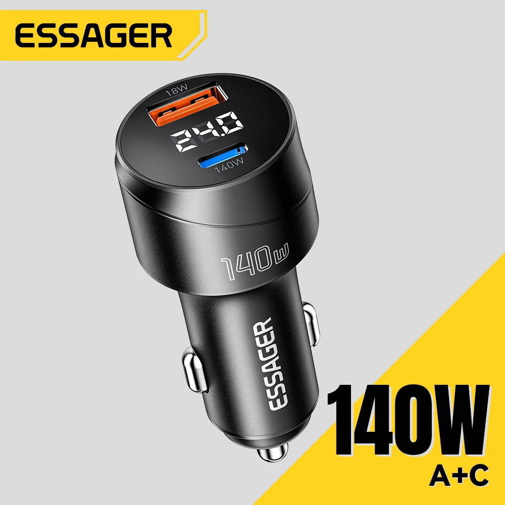 

Essager 140W Car Charger QC3.0 Quick Charging PD3.1 USB Type C Car Phone Charge For iPhone 16 15 Pro MacBook Pro Laptops Tablets