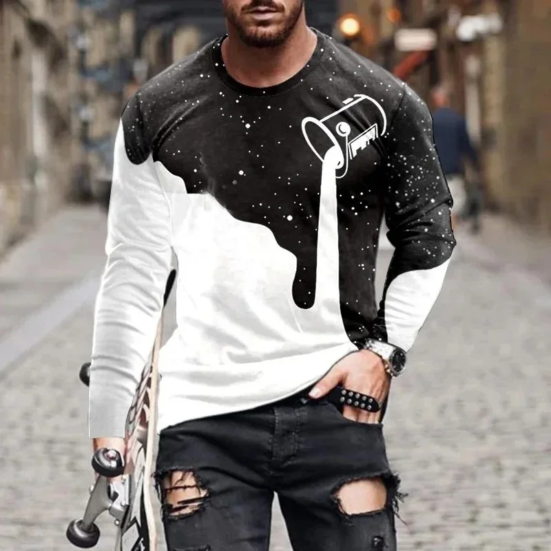 3D Printed Vintage Cross T Shirt For Men Stripe Color Block Pattern Tees Spring Autumn Casual T-Shirts O-Neck Tops Long Sleeves