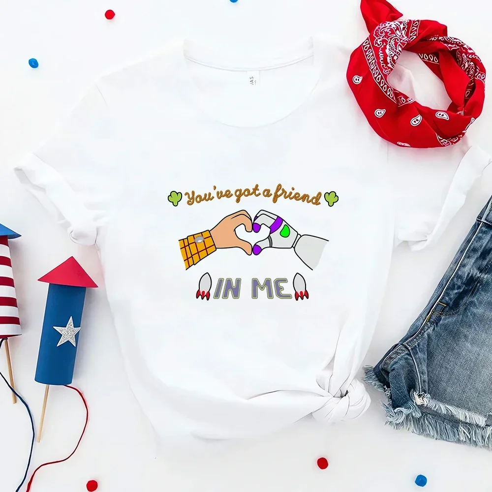 여성 티셔츠 토이 스토리 스쿼드 프린트 매직 킹덤 캐슬 미적 휴가 하라주쿠 캐주얼 의류 여름 친구 티셔츠