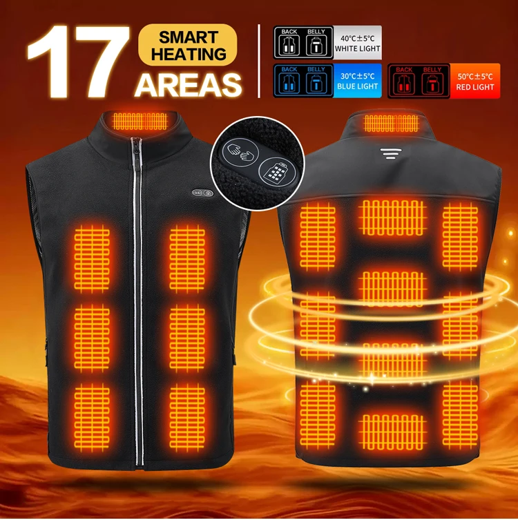 Zone 17 Intelligente Heizweste mit Reißverschluss, Isolierende und Wärmeisolierende Jacke für Outdoor-Aktivitäten, ohne Powerpack. Ca – Detail 2