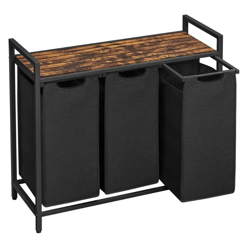 Collapsible Laundry Room 3 Storage Basket Industrial Rectangular Country Laundry Basket with Shelves