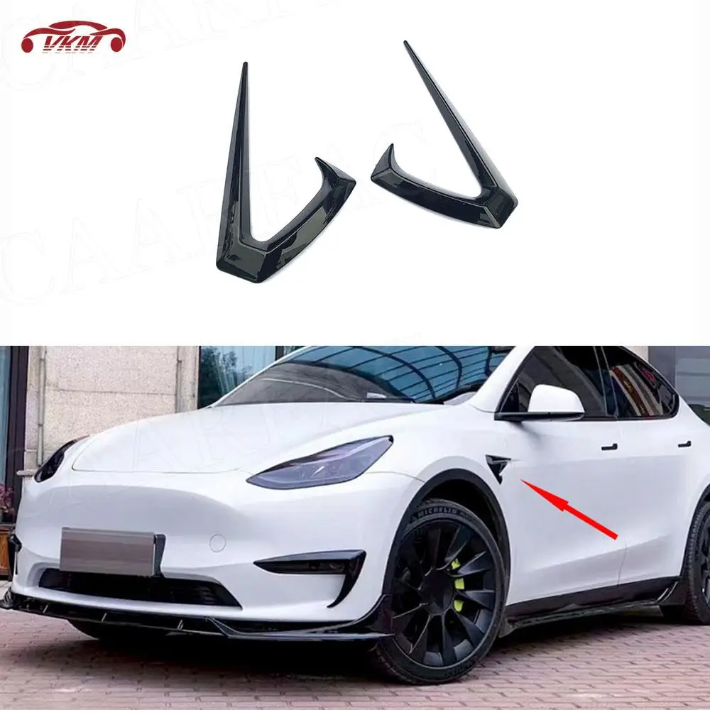 Car Side Anards Splitters For Tesla Model Y 2021+ Moulding Trim Emblem Badge Decals Styling Fender Knife Carbon Fiber/ABS