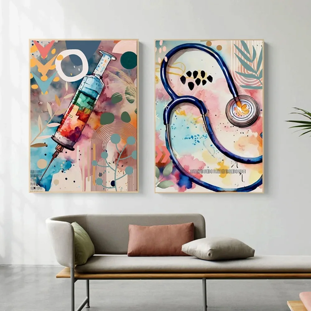 (2D canvas painting)  Modern Abstract Color Medical Equipment Doctor Nurse Office Decoration Poster Canvas Bohemian Wall Pain