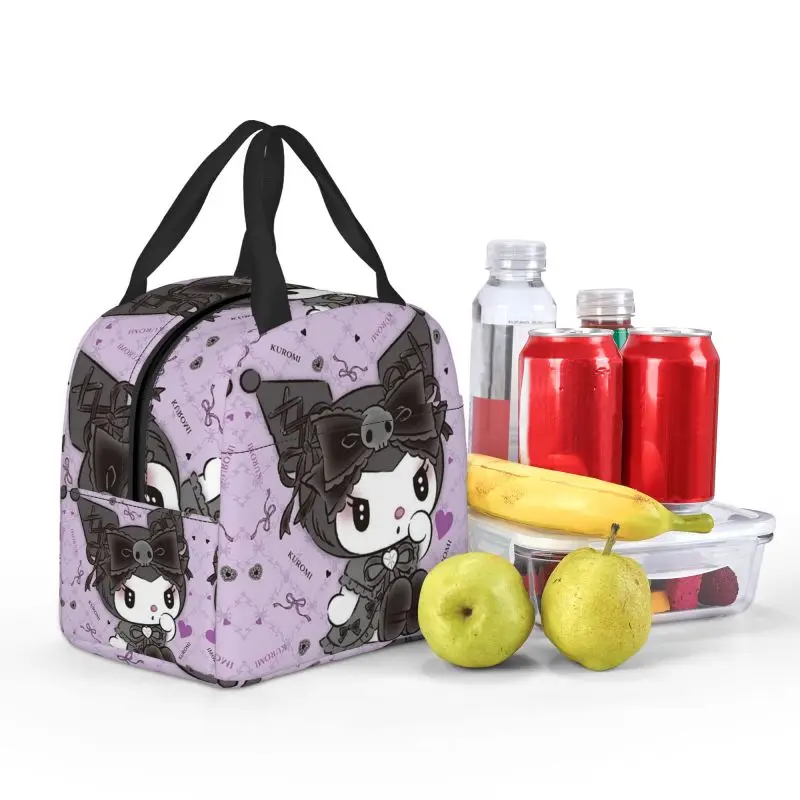 Custom Kuromi Cute Cartoons borse per il pranzo isolate per l\'ufficio scolastico dispositivo di raffreddamento portatile termico Bento Box donna