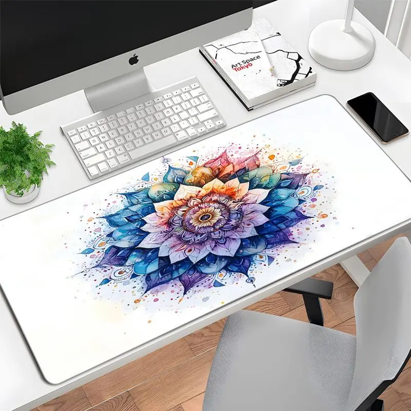 VIKAMA Boho Spiritual Mandala Mousepad Gradient Purple Floral Meditation Waterproof Non Slip Oversized Computer Desk Mat