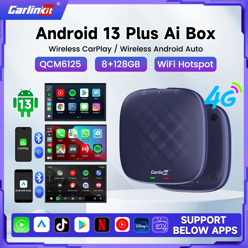 Carlinkit CarPlay Ai Box Qualcomm 6125 8-rdzeniowy procesor Android 13.0 Bezprzewodowy CarPlay Android auto dla OEM Wbudowany przewodowy CarPlay