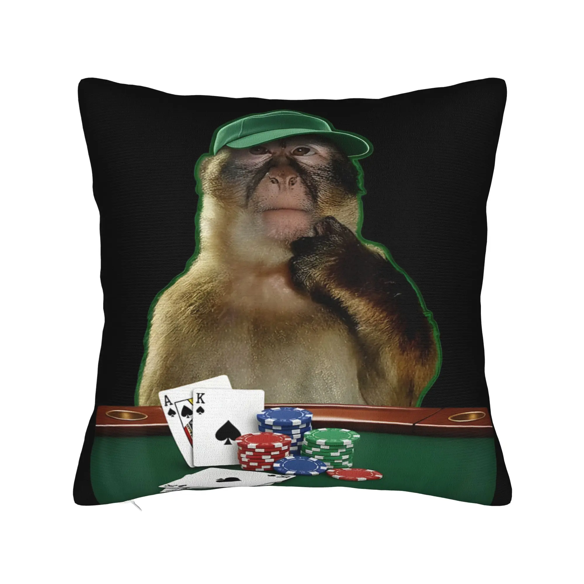 Thinking Monkey Meme  Pillow Cover Merch Printed Cushion Cover Decoration  Throw Pillow Case Cover Car Multiple Sizes