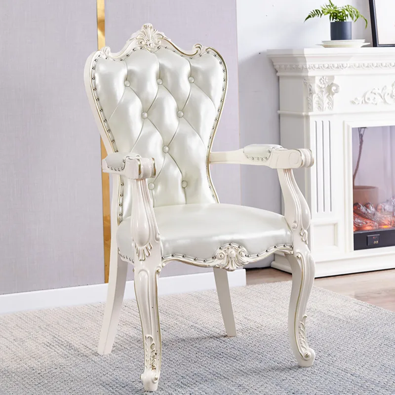 

European solid wood chair princess desk chair American leather simple home backrest