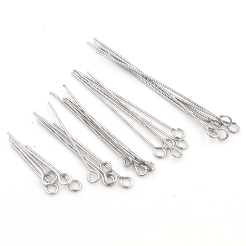 No Fade 100pcs/Lot 20 30 35 40 70 mm Stainless steel Eye Pins Findings Eye Head Pins For Jewelry Making DIY Supplies Accessories